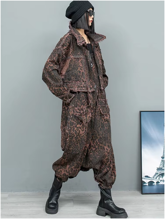 TEEK - Kuniko Denim Leopard Overalls OVERALLS TEEK MS