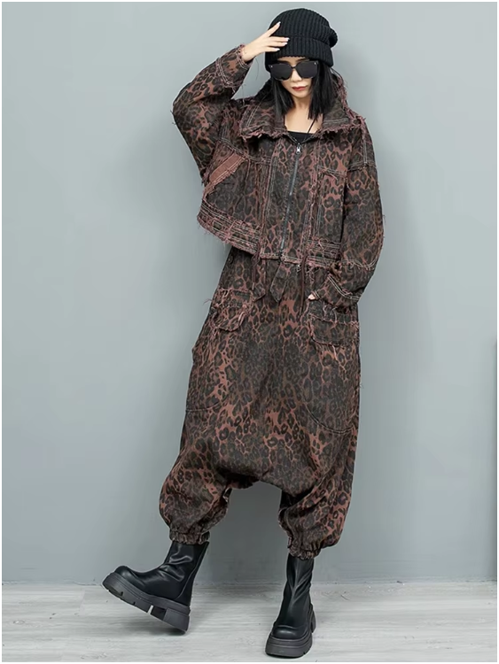 TEEK - Kuniko Denim Leopard Overalls