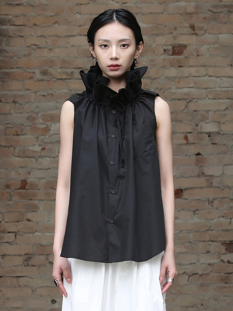 TEEK - Chee Ruffle Collar Blouse - Black TOPS TEEK MS
