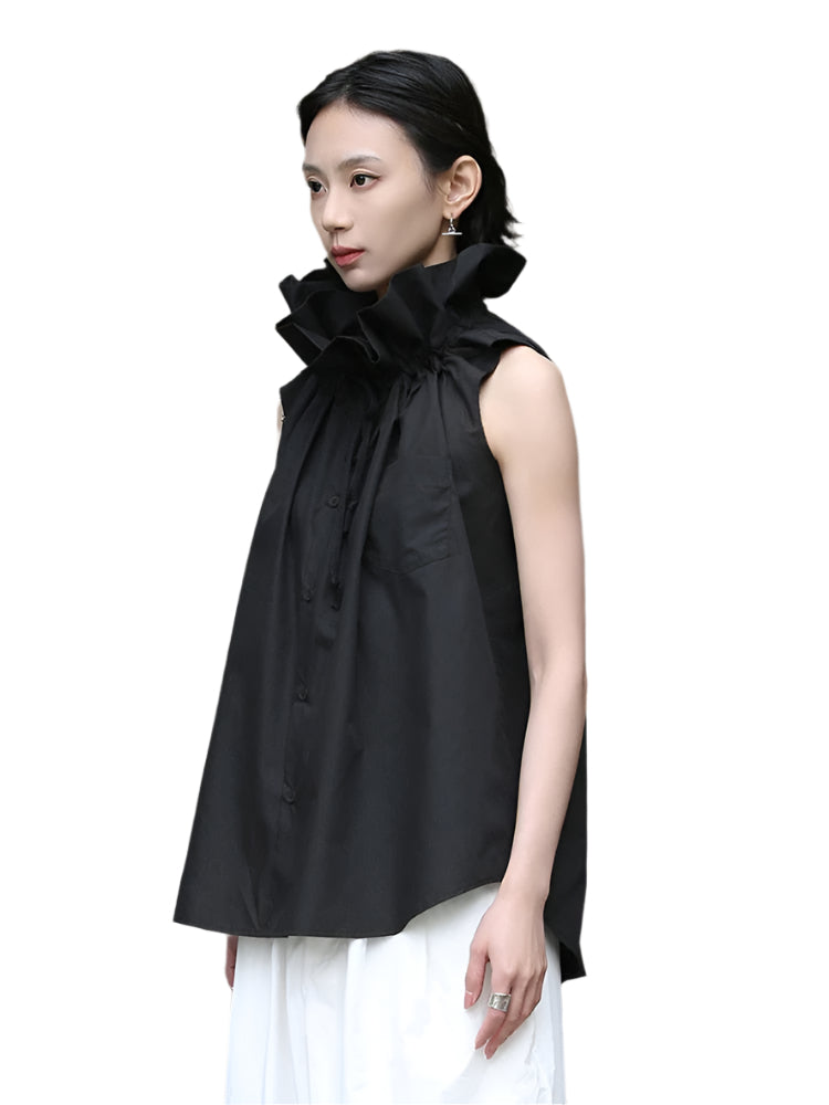 TEEK - Chee Ruffle Collar Blouse - Black TOPS TEEK MS