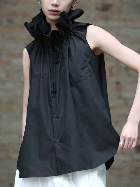 TEEK - Chee Ruffle Collar Blouse - Black TOPS TEEK MS