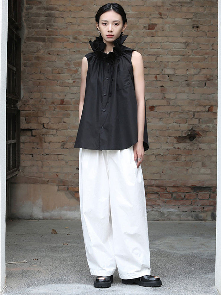 TEEK - Chee Ruffle Collar Blouse - Black TOPS TEEK MS