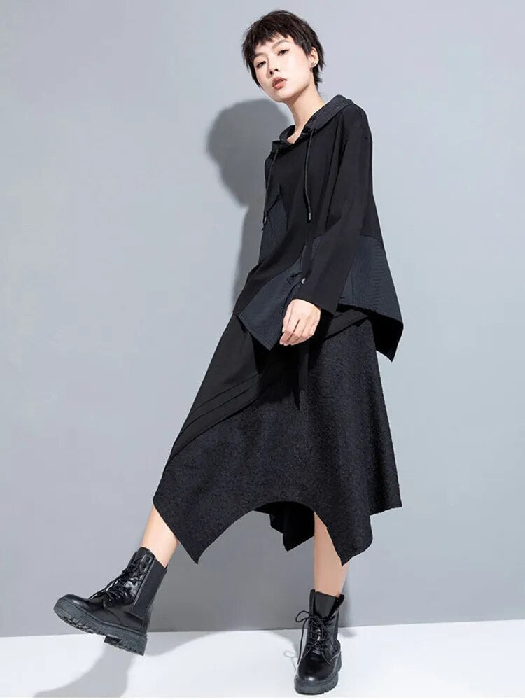 TEEK - Hamarna Pocket Rouched Hoodie - Black TOPS TEEK MS