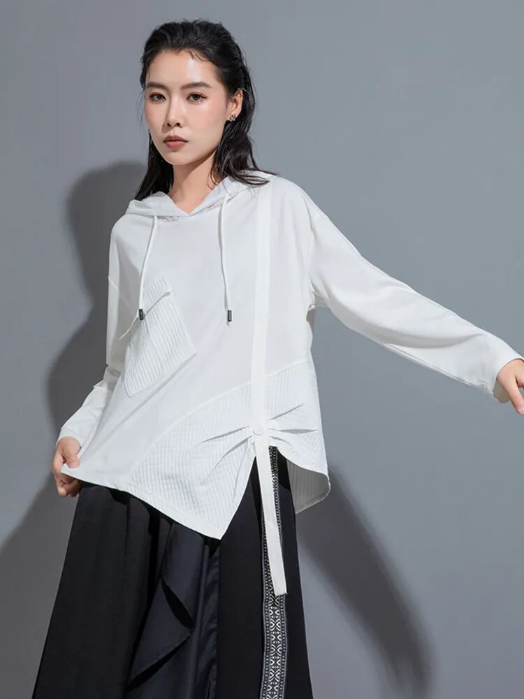 TEEK - Hamarna Pocket Rouched Hoodie - White TOPS TEEK MS