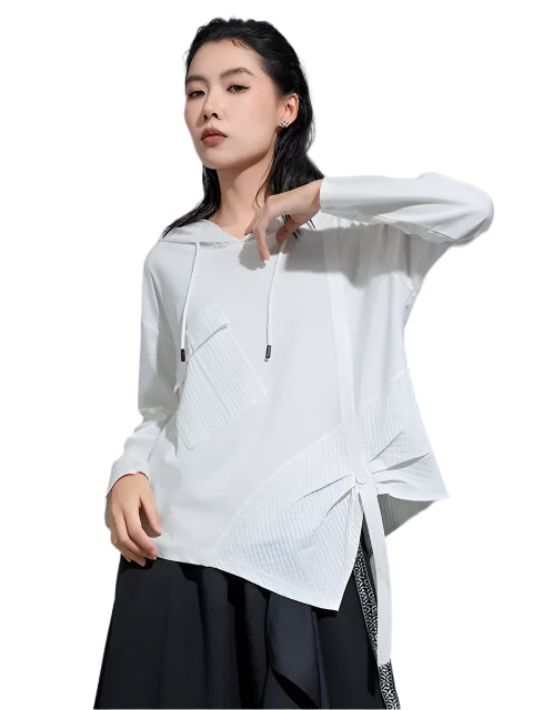 TEEK - Hamarna Pocket Rouched Hoodie - White TOPS TEEK MS