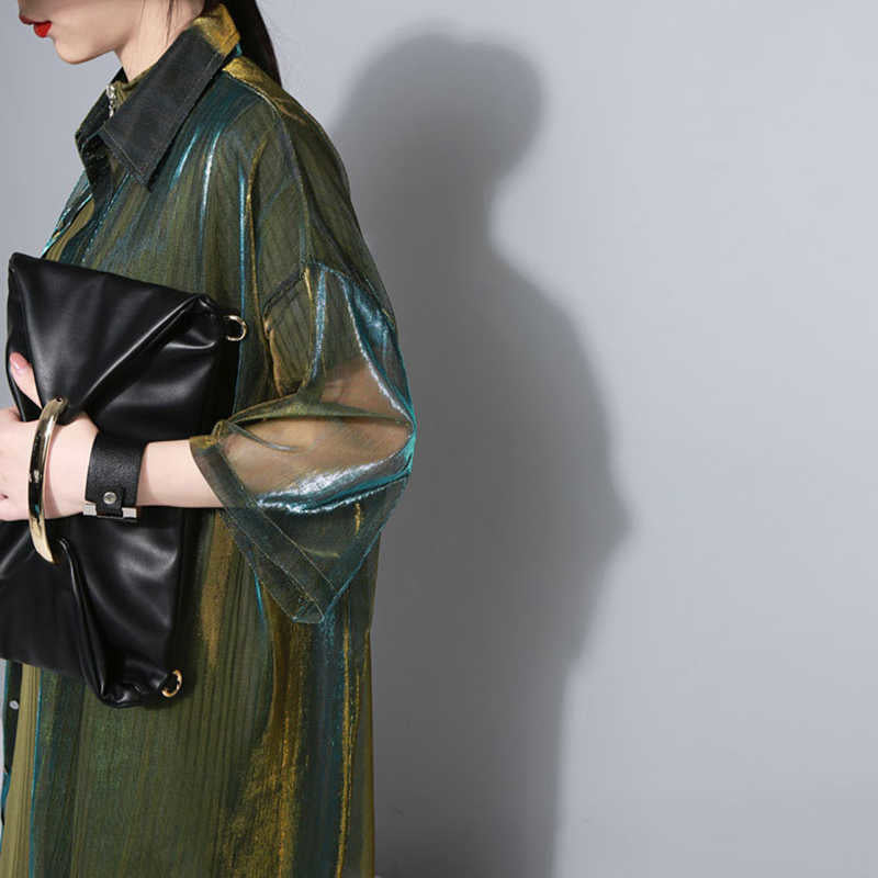 TEEK - Reece Sheer Shimmer Shirt Dress - Gold Green DRESS TEEK MS