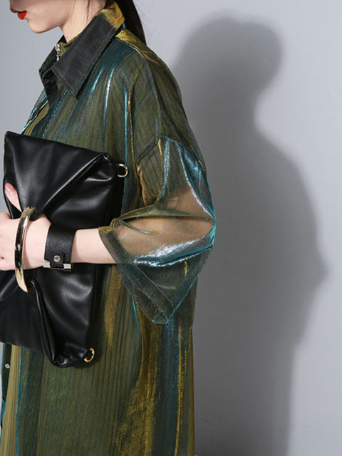 TEEK - Reece Sheer Shimmer Shirt Dress - Gold Green DRESS TEEK MS