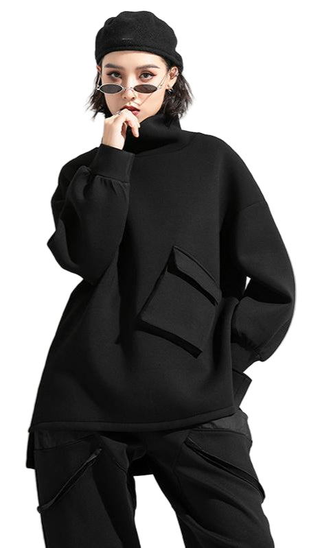 TEEK - Tamaka Pocket Turtleneck Long Sleeve Shirt TOPS TEEK MS Black One Size