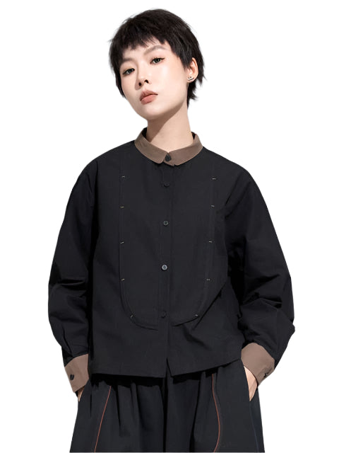 TEEK - Black Bibbe Button Blouse TOPS TEEK MS Black M