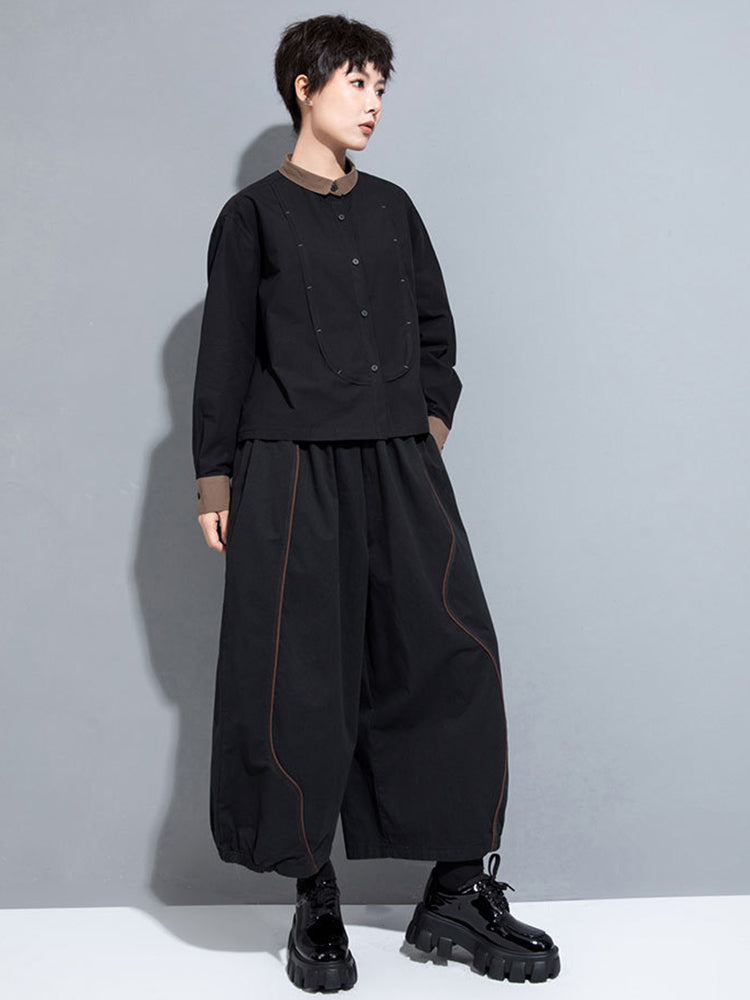 TEEK - Black Bibbe Button Blouse TOPS TEEK MS