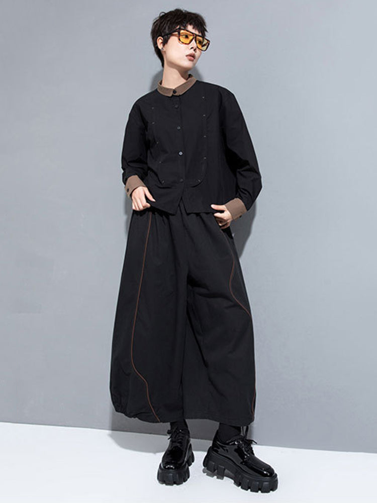 TEEK - Black Bibbe Button Blouse TOPS TEEK MS