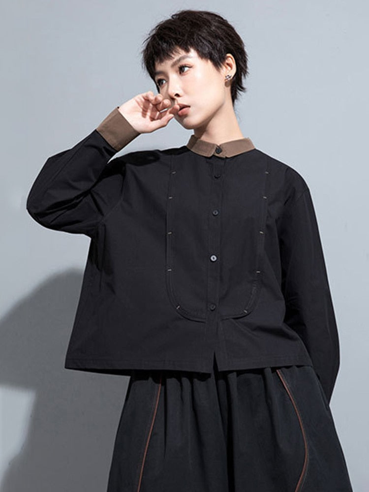 TEEK - Black Bibbe Button Blouse TOPS TEEK MS
