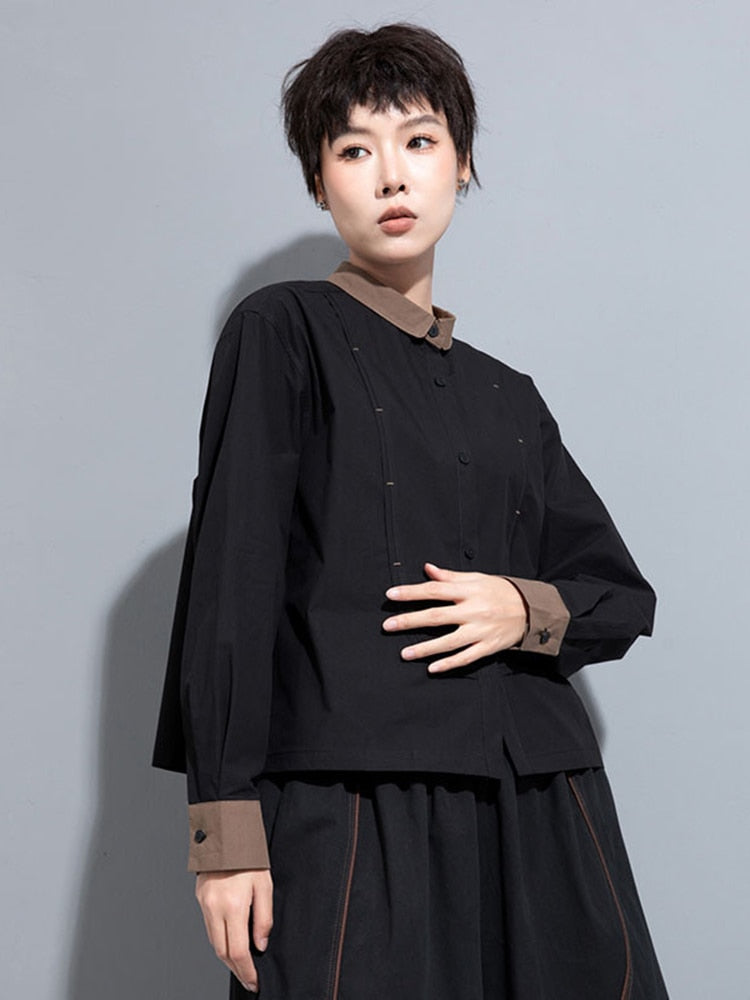 TEEK - Black Bibbe Button Blouse TOPS TEEK MS