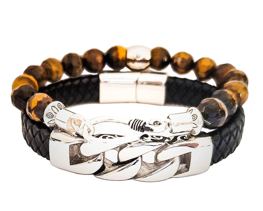 TEEK - Mens Tiger Eye and Leather Bracelet Set JEWELRY TEEK LSC