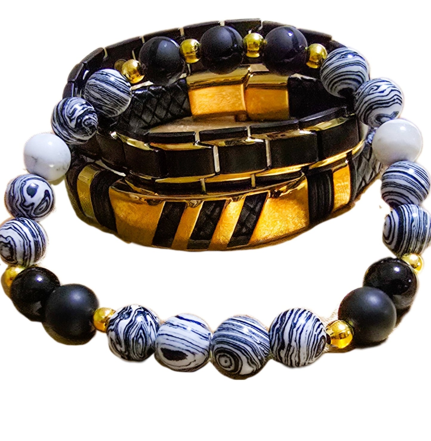 TEEK - Mens White Malachite Onyx 3pc. Bracelet Set JEWELRY TEEK LSC