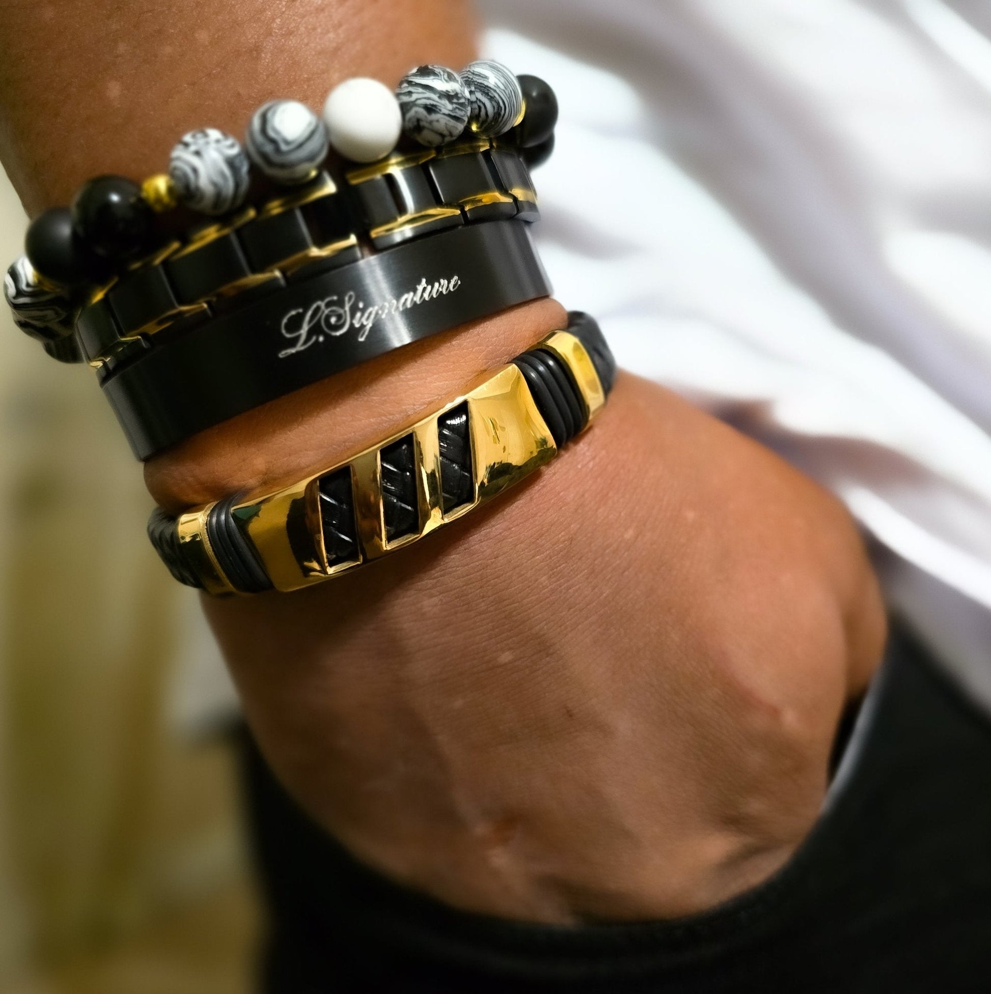 TEEK - Mens White Malachite Onyx 3pc. Bracelet Set JEWELRY TEEK LSC