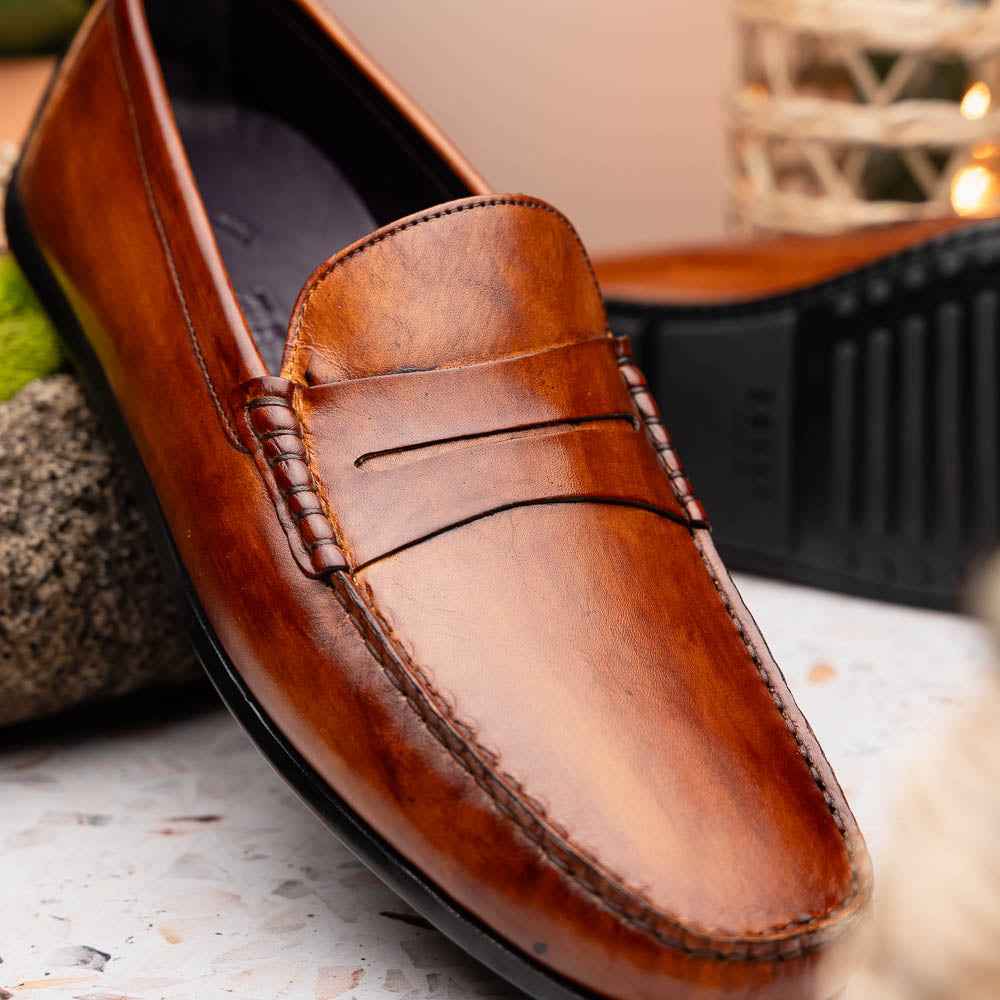 35-115-CGN MONZA Hand Burnished Italian Calfskin Driving Loafers Cognac Shop TEEK ZI