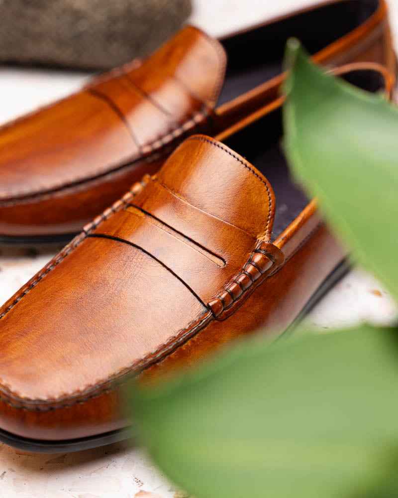 35-115-CGN MONZA Hand Burnished Italian Calfskin Driving Loafers Cognac Shop TEEK ZI