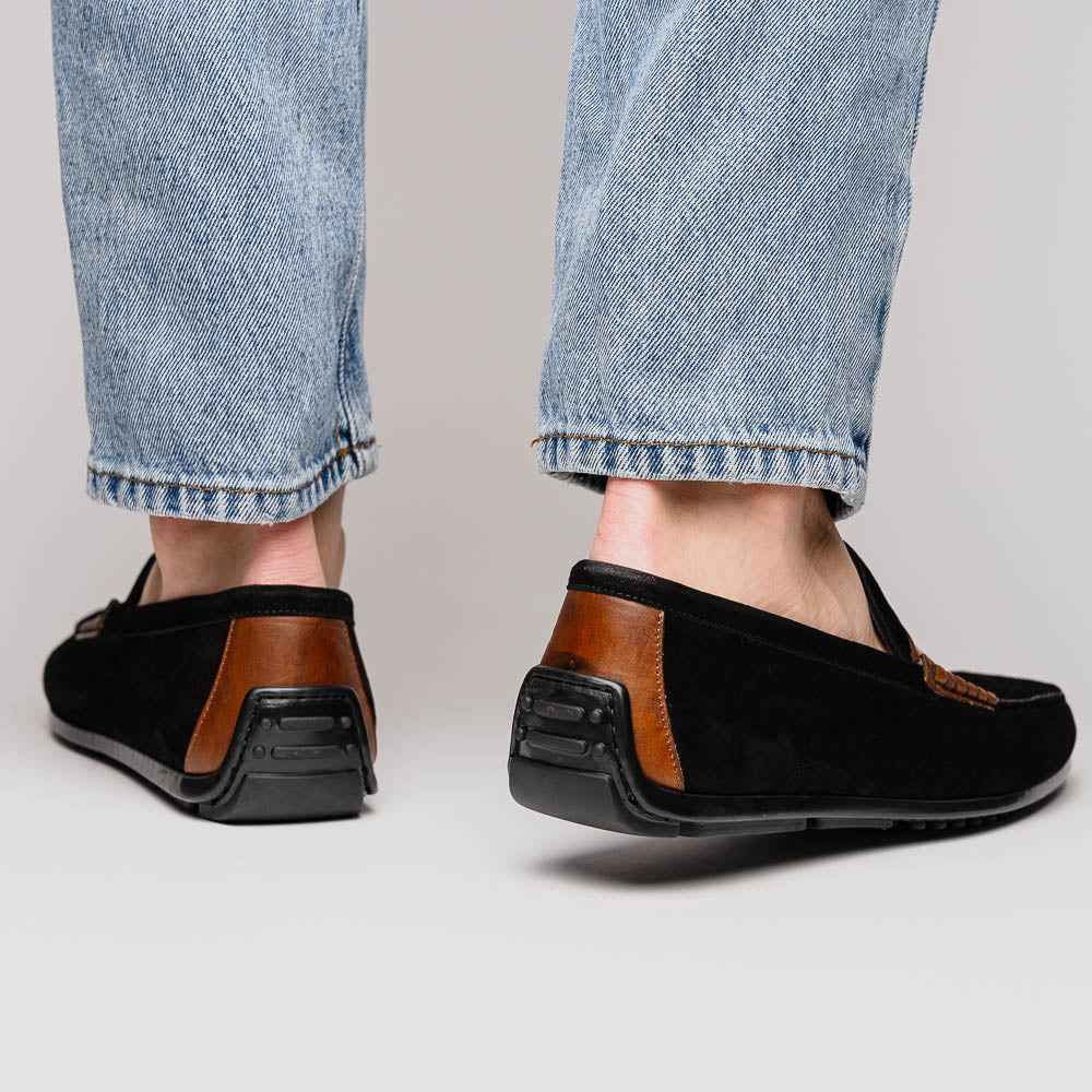 TEEK - 36-300-BLK MONZA Sueded Italian Calfskin Driver Black / Chestnut SHOES TEEK ZI