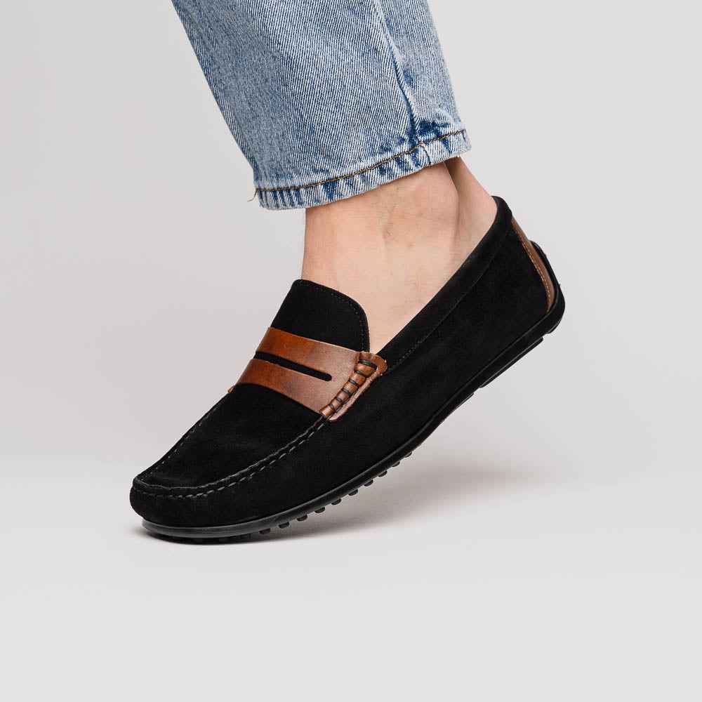 TEEK - 36-300-BLK MONZA Sueded Italian Calfskin Driver Black / Chestnut SHOES TEEK ZI