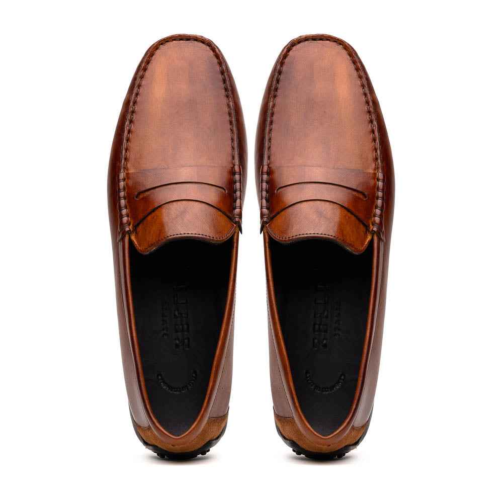 35-115-CGN MONZA Hand Burnished Italian Calfskin Driving Loafers Cognac Shop TEEK ZI