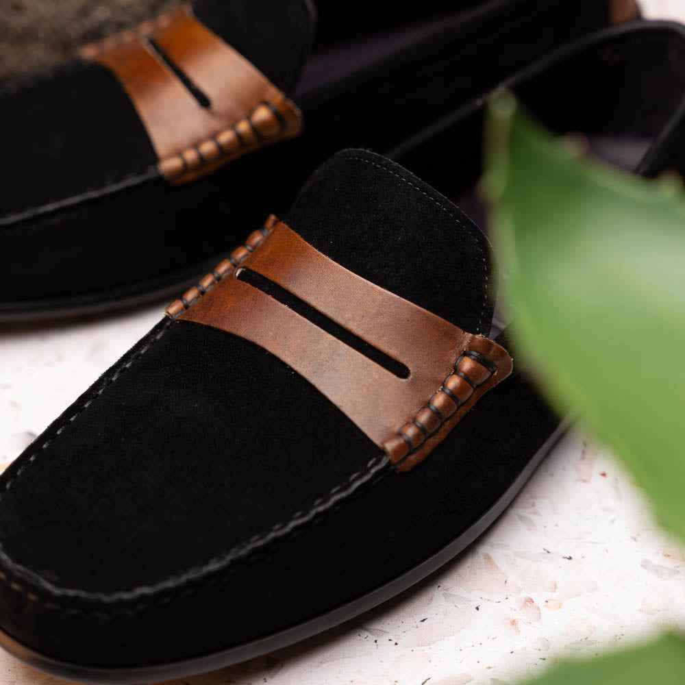 TEEK - 36-300-BLK MONZA Sueded Italian Calfskin Driver Black / Chestnut SHOES TEEK ZI