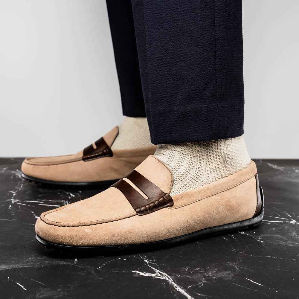 TEEK - 36-300-BON MONZA Sueded Italian Calfskin Driver Bone / Chestnut SHOES TEEK ZI