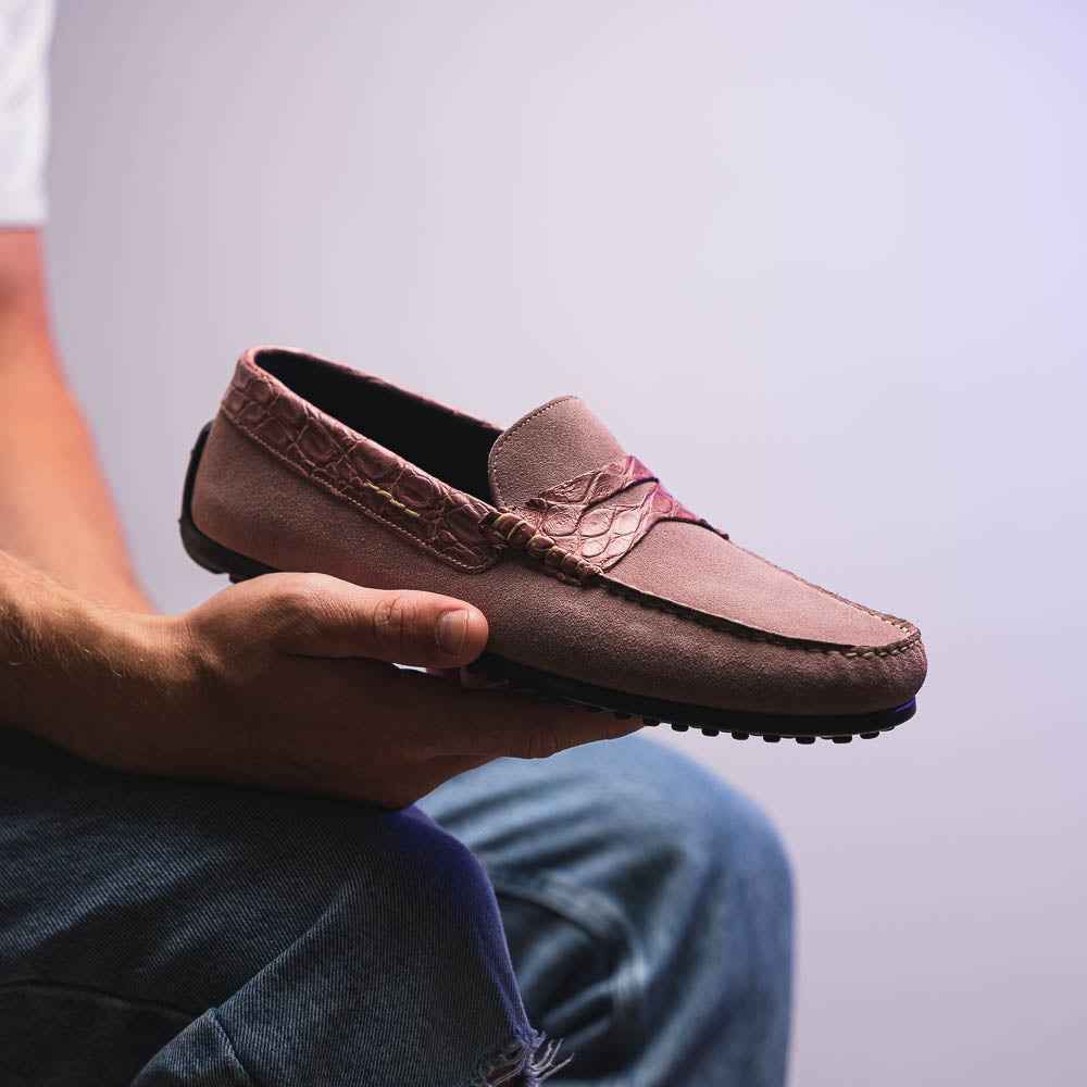 31-160-CDY MONZA Sueded Calfskin with Crocodile Driver Candy Sale TEEK ZI