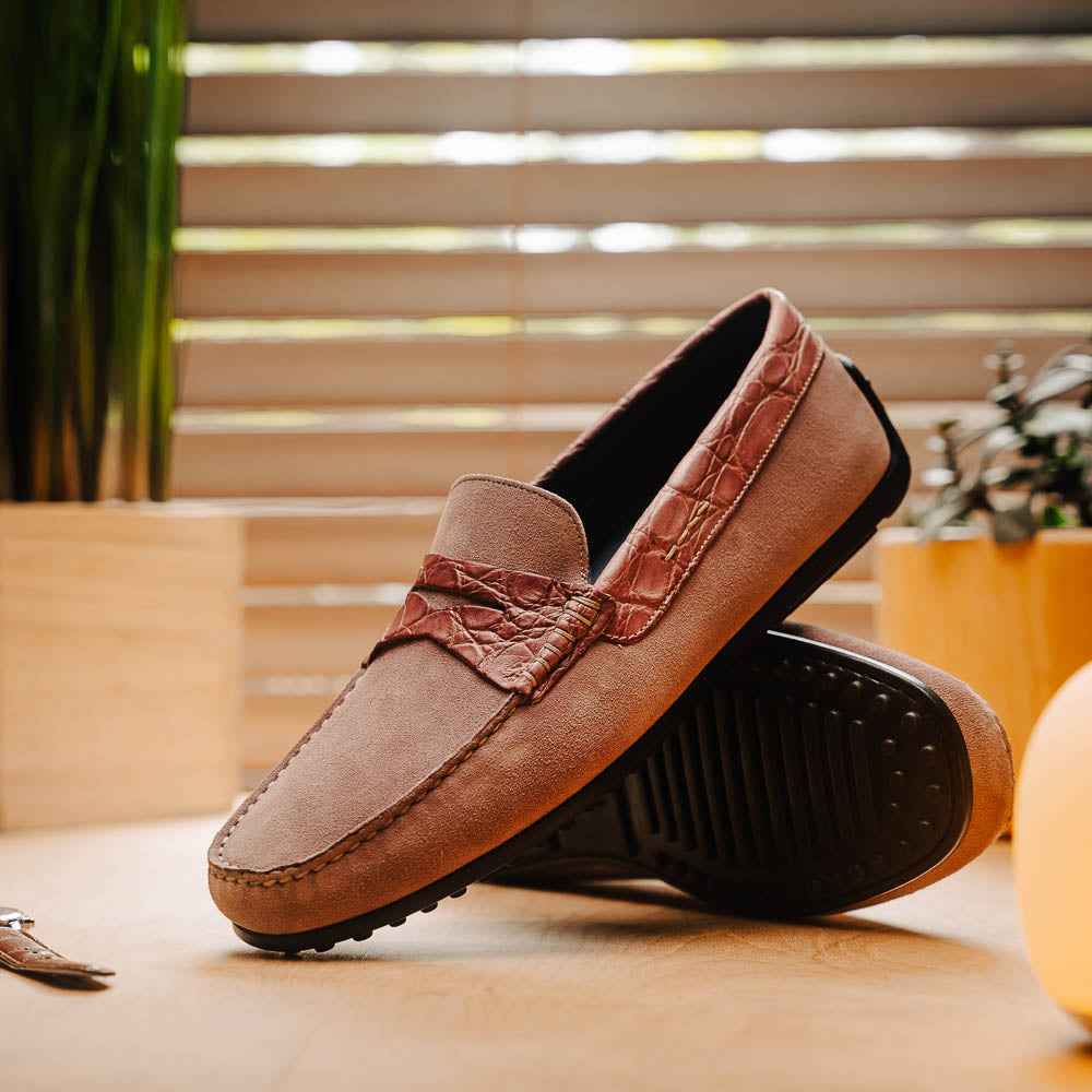 31-160-CDY MONZA Sueded Calfskin with Crocodile Driver Candy Sale TEEK ZI