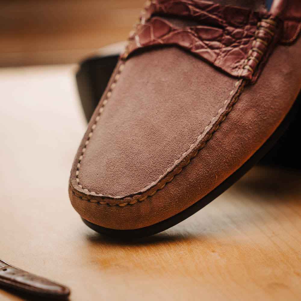 31-160-CDY MONZA Sueded Calfskin with Crocodile Driver Candy Sale TEEK ZI
