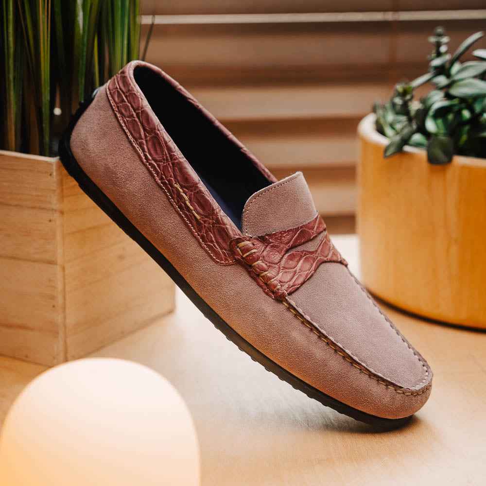 31-160-CDY MONZA Sueded Calfskin with Crocodile Driver Candy Sale TEEK ZI