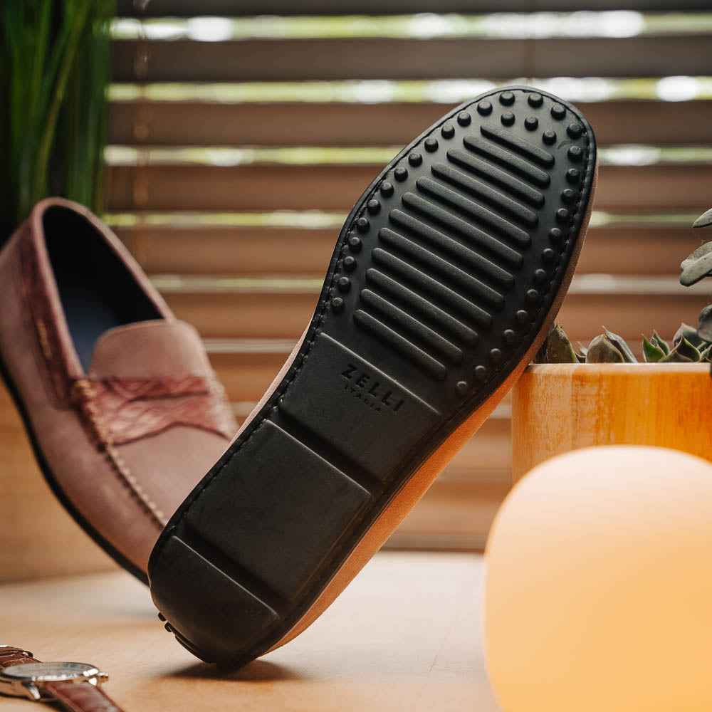 31-160-CDY MONZA Sueded Calfskin with Crocodile Driver Candy Sale TEEK ZI