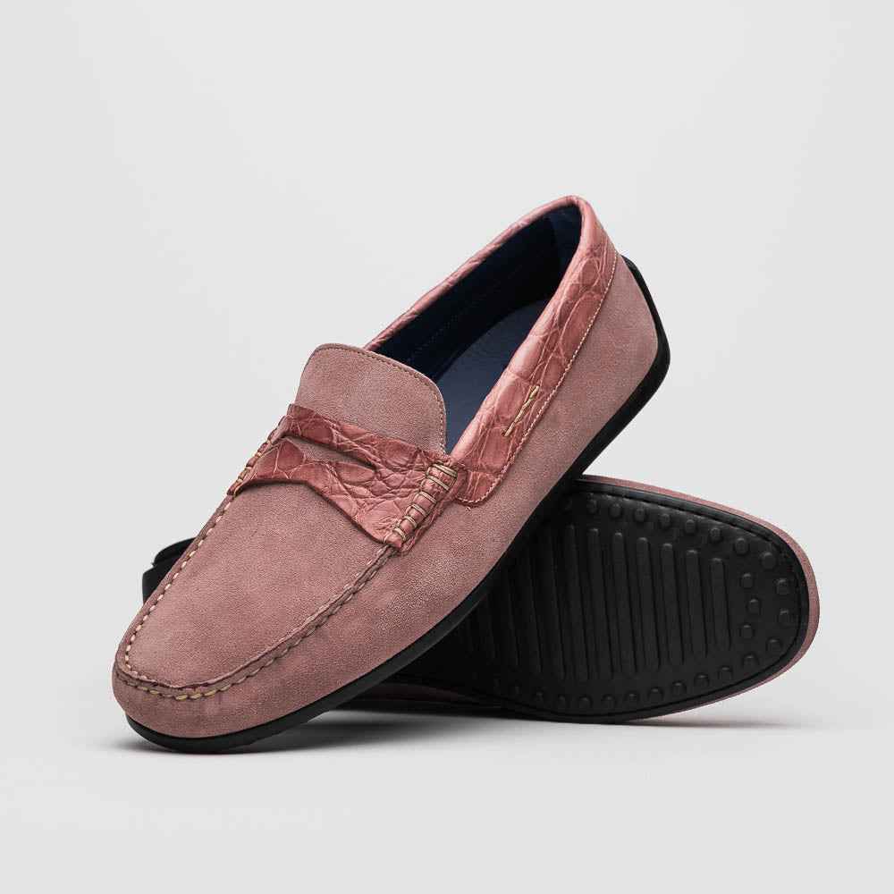 31-160-CDY MONZA Sueded Calfskin with Crocodile Driver Candy Sale TEEK ZI