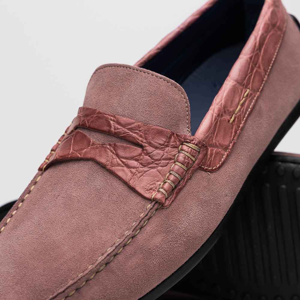 31-160-CDY MONZA Sueded Calfskin with Crocodile Driver Candy Sale TEEK ZI
