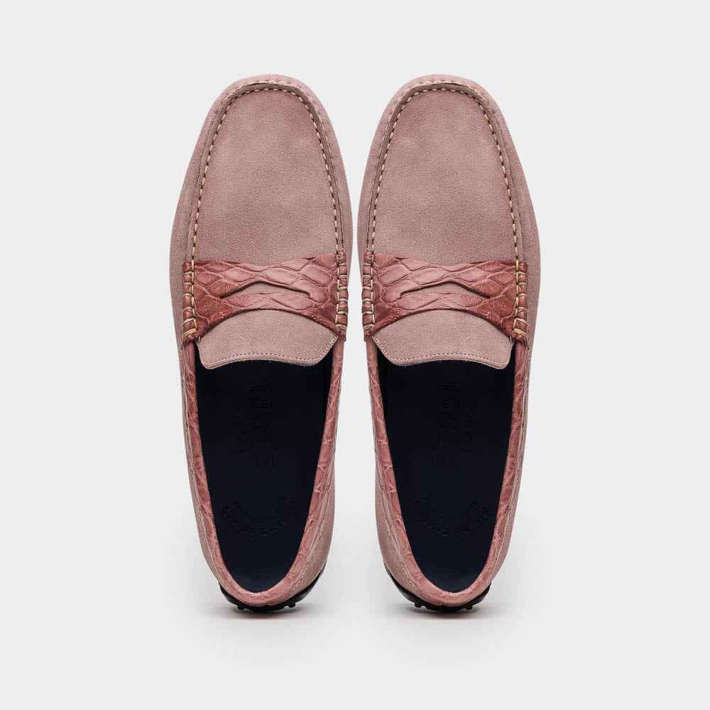 31-160-CDY MONZA Sueded Calfskin with Crocodile Driver Candy Sale TEEK ZI