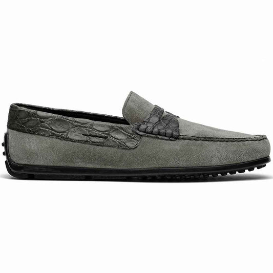 TEEK - 31-160-GRY MONZA Sueded Calfskin with Crocodile Driver, Grey SHOES TEEK ZI