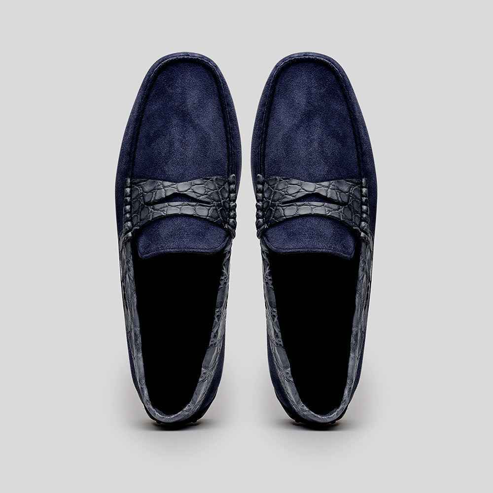 TEEK - 31-160-NVY MONZA Sueded Calfskin with Crocodile Driver, Navy SHOES TEEK ZI