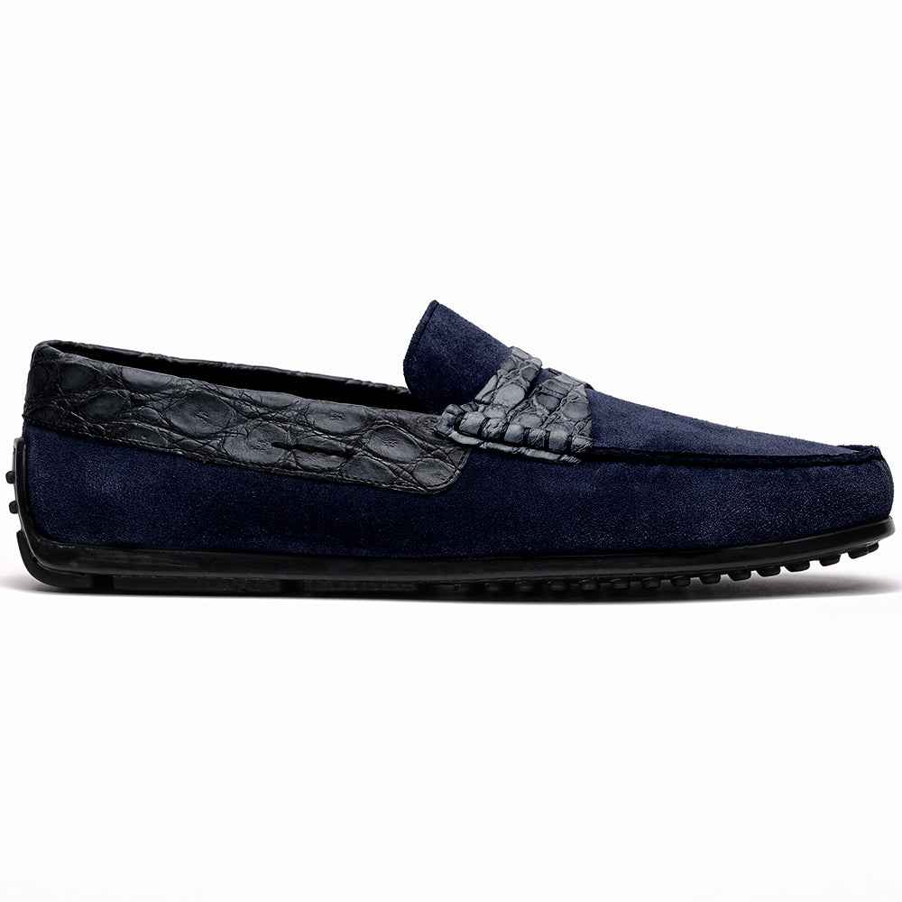 TEEK - 31-160-NVY MONZA Sueded Calfskin with Crocodile Driver, Navy SHOES TEEK ZI