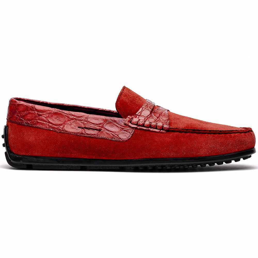 31-160-RED MONZA Sueded Calfskin with Crocodile Driver, Red Sale TEEK ZI