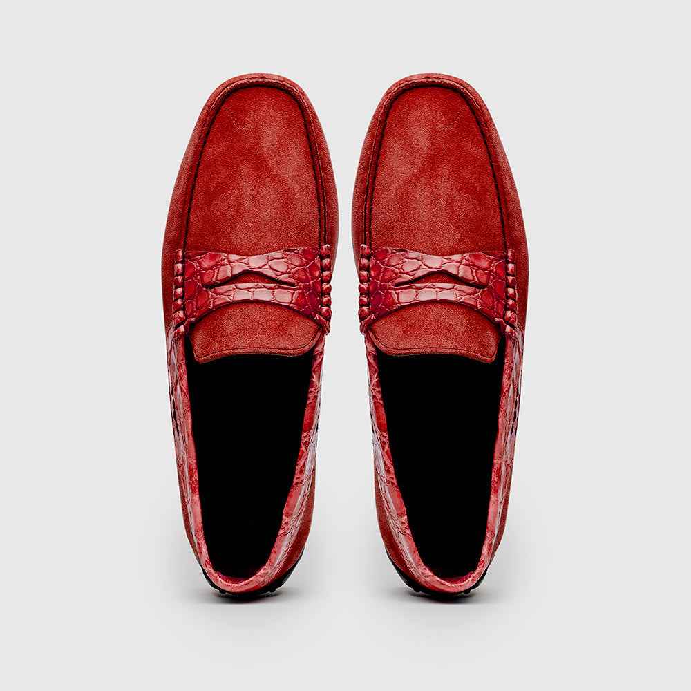 31-160-RED MONZA Sueded Calfskin with Crocodile Driver, Red Sale TEEK ZI