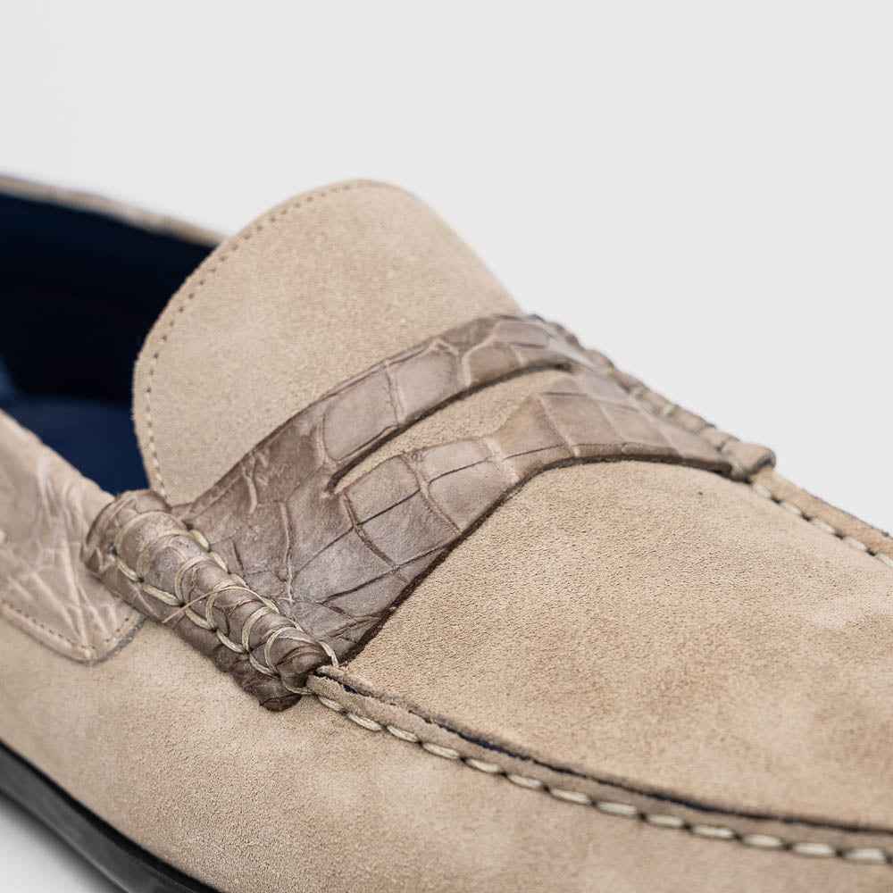 TEEK - 31-160-SND MONZA Sueded Calfskin with Crocodile Driver Sand SHOES TEEK ZI
