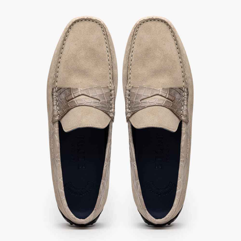 TEEK - 31-160-SND MONZA Sueded Calfskin with Crocodile Driver Sand SHOES TEEK ZI Sand 8.5 Medium