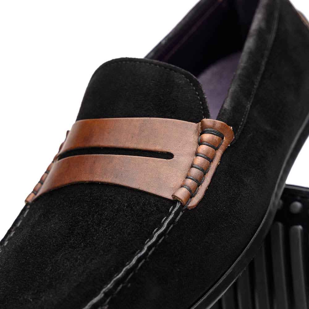 TEEK - 36-300-BLK MONZA Sueded Italian Calfskin Driver Black / Chestnut SHOES TEEK ZI