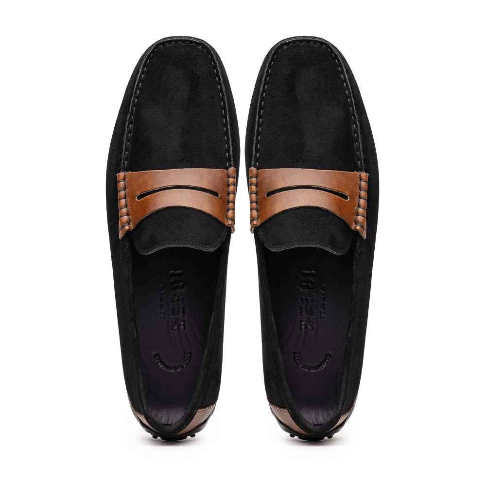 TEEK - 36-300-BLK MONZA Sueded Italian Calfskin Driver Black / Chestnut SHOES TEEK ZI