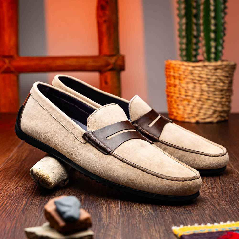 TEEK - 36-300-BON MONZA Sueded Italian Calfskin Driver Bone / Chestnut SHOES TEEK ZI