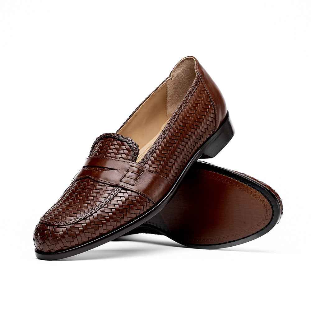 15-585-BRN NICOLA Italian Calfskin Basketweave, Dark Brown Shop Zelli Italia
