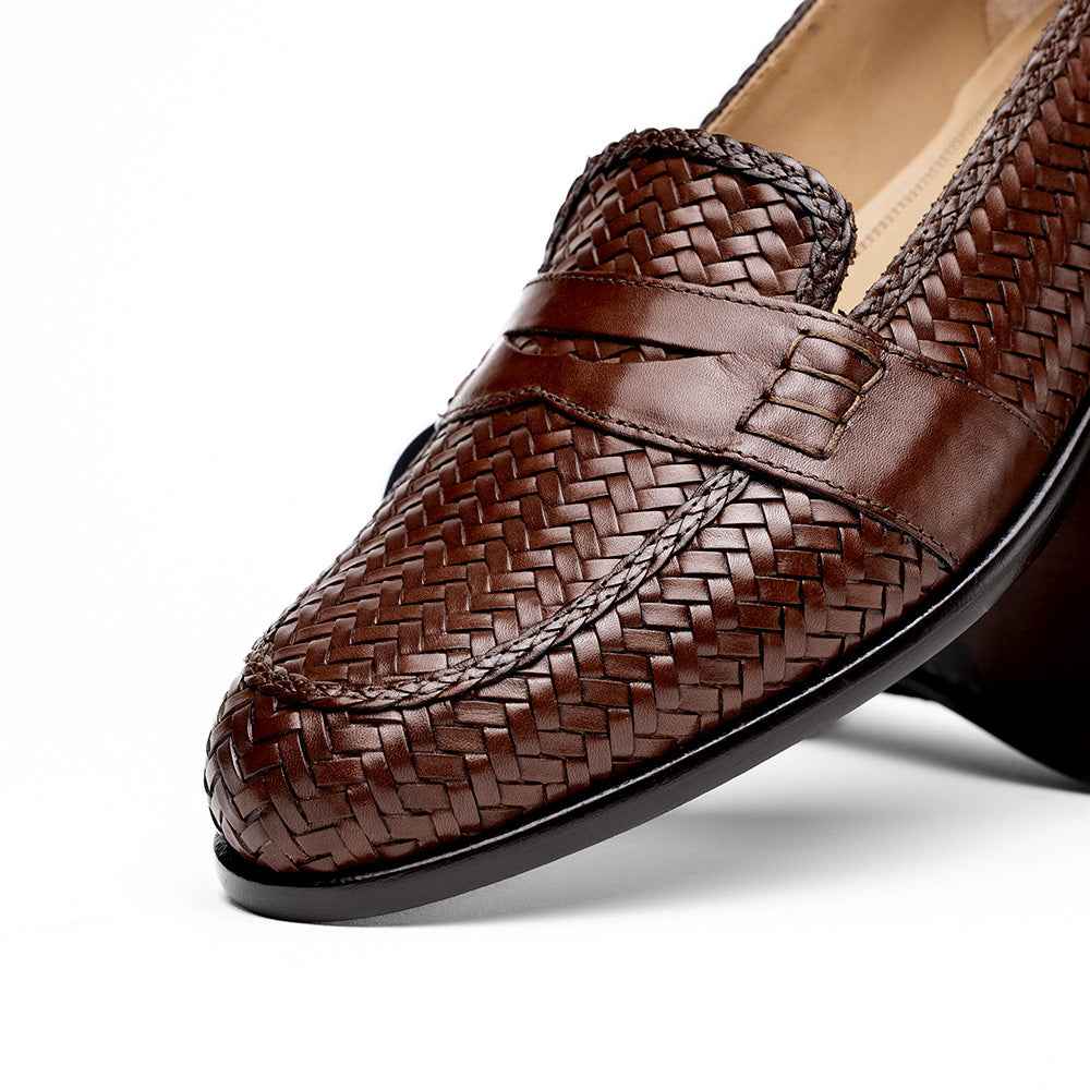 15-585-BRN NICOLA Italian Calfskin Basketweave, Dark Brown Shop Zelli Italia