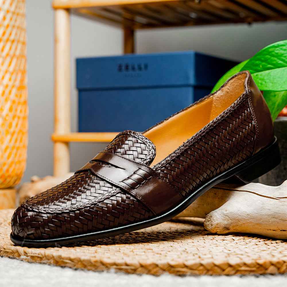 15-585-BRN NICOLA Italian Calfskin Basketweave, Dark Brown Shop Zelli Italia