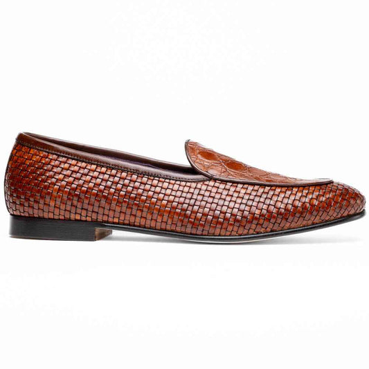 11-620-CGN PALIO Genuine Crocodile and Calfskin Basketweave Slip On, Cognac Shop Zelli Italia