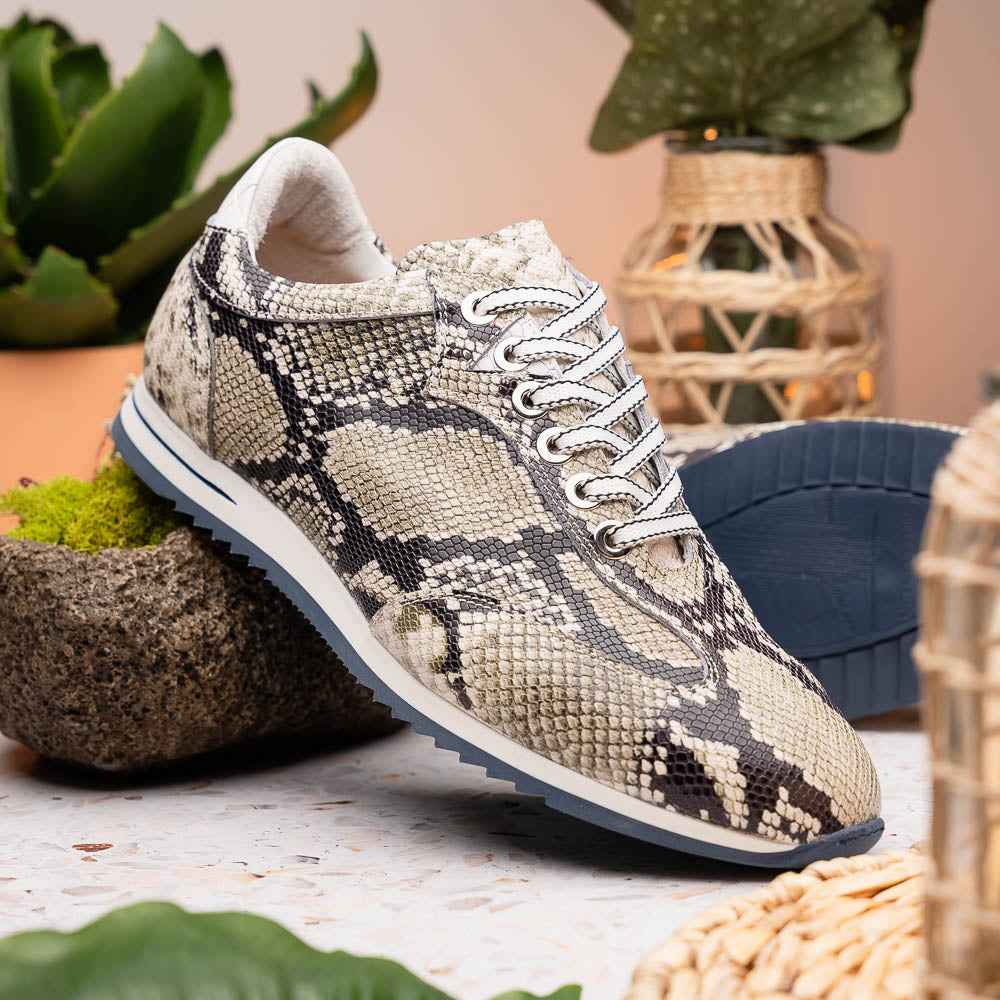 TEEK - 65-215-WHT PERI Python Embossed Italian Calfskin Sneakers Black / White SHOES TEEK ZI